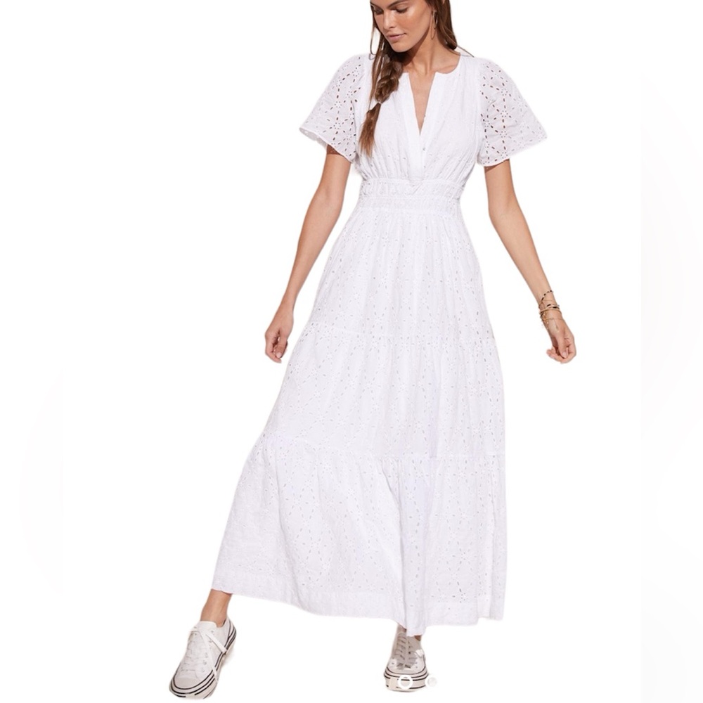 Anthropologie Maeve White Eyelet Short Sleeve Maxi Dress NWT Size L